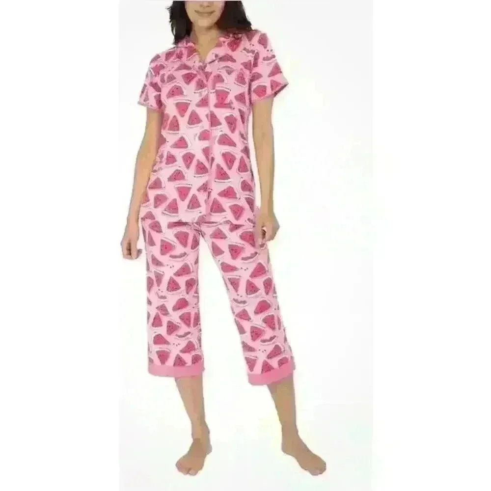 Women’s Capri Watermelon Pajamas Summer Size XL Munki Munki ~ EUC